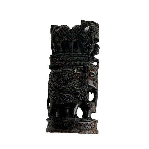Vintage Elephant Ambari Wooden Statue Handmade India Decorative Figurine - Picture 11 of 14